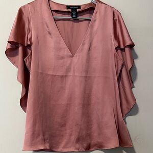 White House Black Market Mauve V-Neck Ruffle Sleeve Blouse Size 8